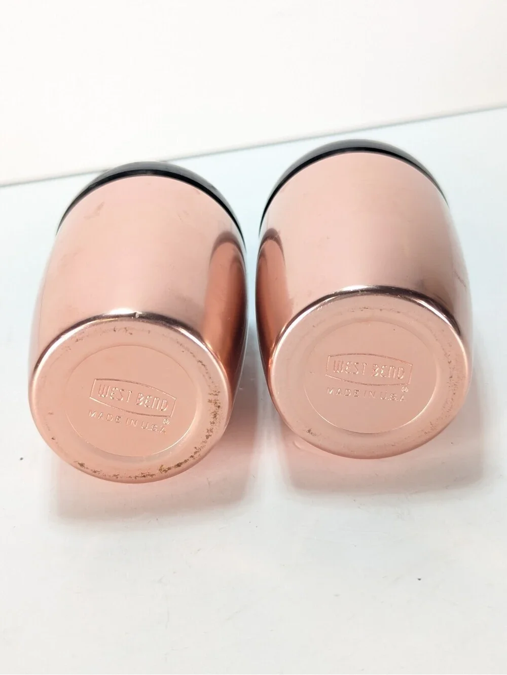 Vintage West Bend Rose Gold Aluminum Salt and Pepper Shakers Mid Century Modern